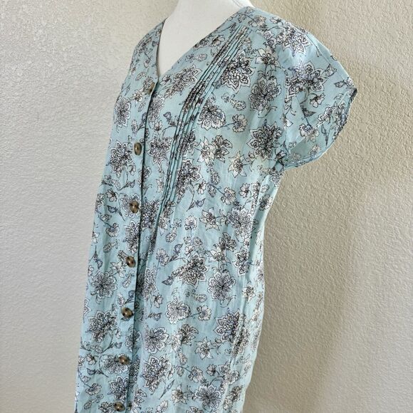 J. Jill Love Linen Size X-Small Blue White Floral V-Neck Short Sleeve Dress - Picture 8 of 12